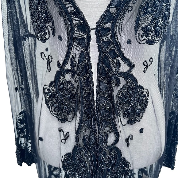 STERLING STYLES BLACK SHEER MESH BEADED EVENING JACKET - Picture 2 of 15